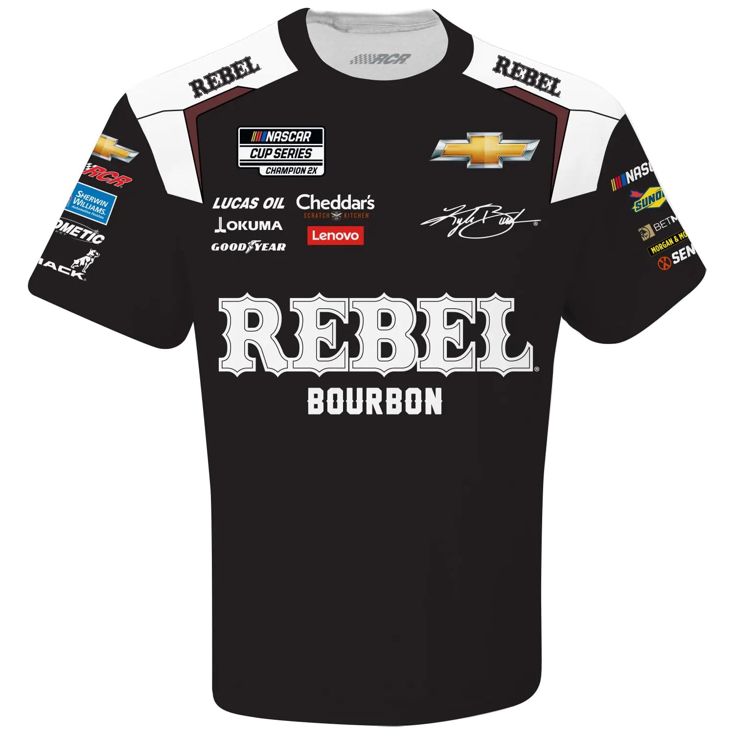 CHECKERED FLAG SPORTS Kyle Busch #8 NASCAR 2024 Rebel Sublimated Pit Uniform Black Shirt (US Alpha Large Regular Regular Black)