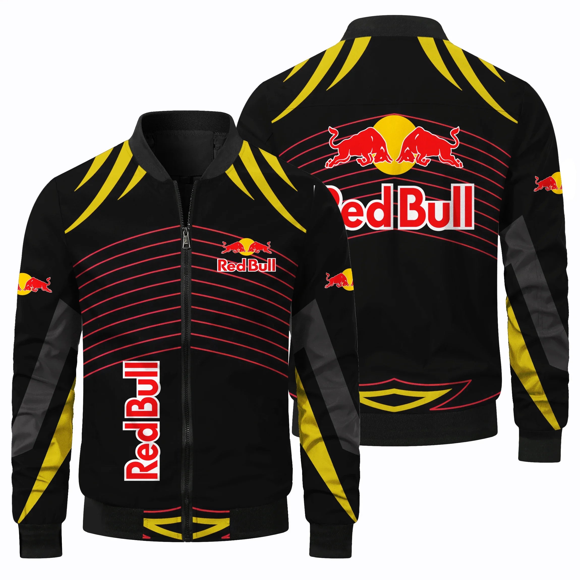 Men's Racing Jacket, Red Bull 3D Printed Pilot Jacket, Racing Suit, Casual Outdoor Sports Jacket, Fashionable Red Bull Clothing