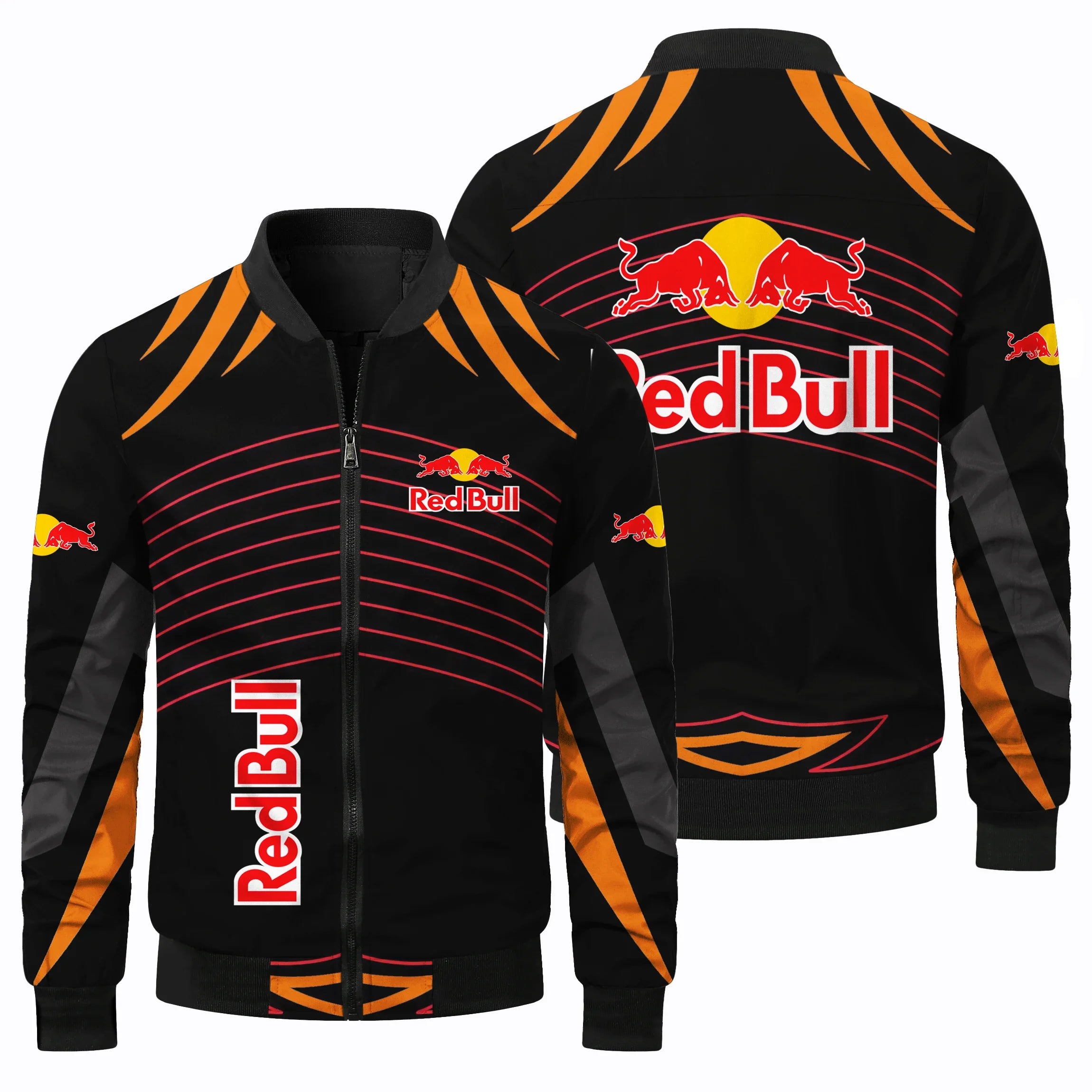 Men's Racing Jacket, Red Bull 3D Printed Pilot Jacket, Racing Suit, Casual Outdoor Sports Jacket, Fashionable Red Bull Clothing