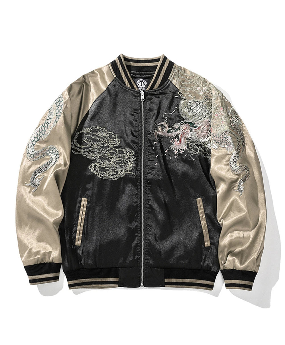 Vintage Streetwear Japanese Sukajan Souvenir Jacket 2025 Autumn Chinese Dragon Embroidered Jacket Loose Coat Varsity Jacket