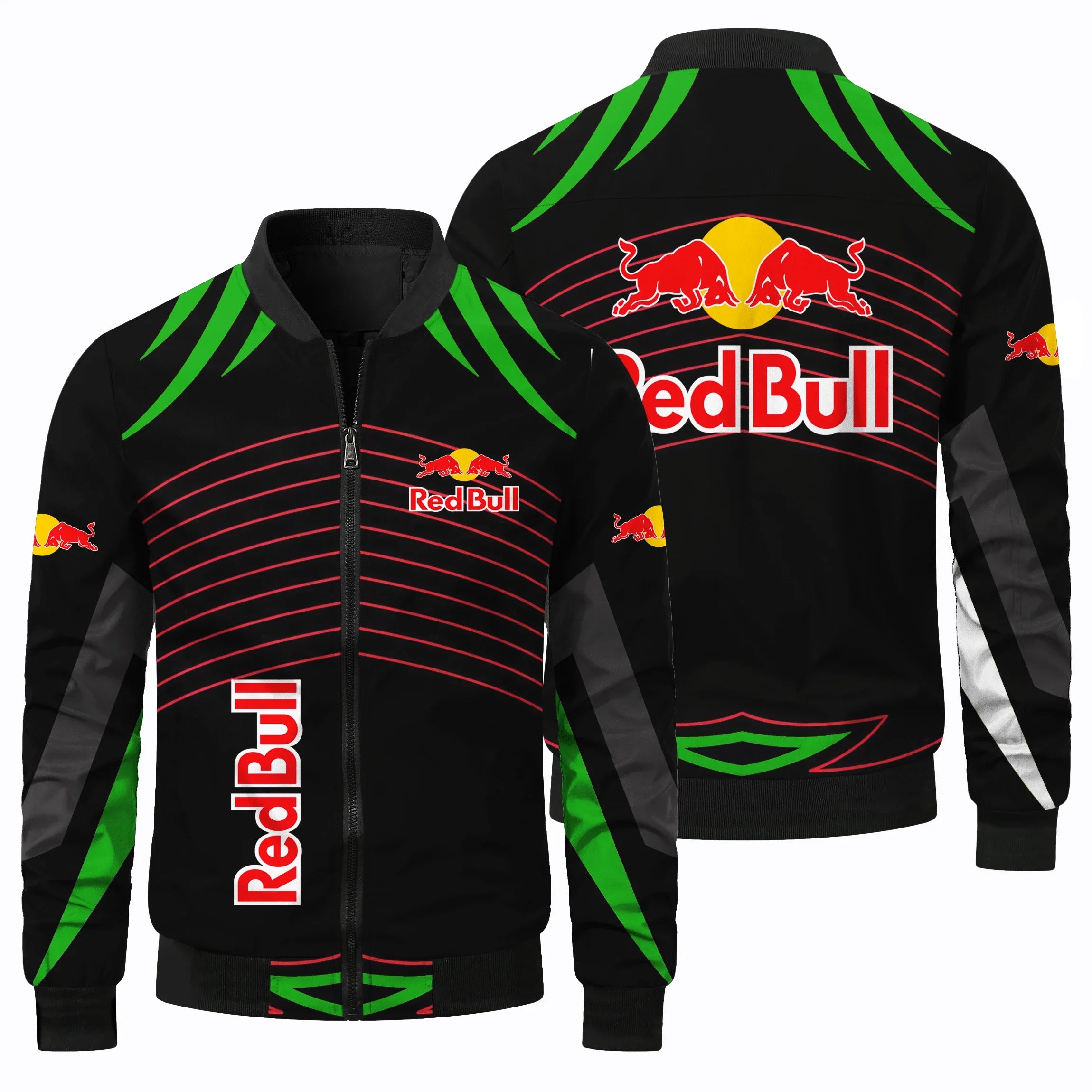 Men's Racing Jacket, Red Bull 3D Printed Pilot Jacket, Racing Suit, Casual Outdoor Sports Jacket, Fashionable Red Bull Clothing