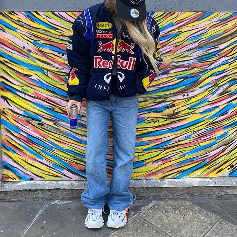 Red Bull Racing F1 Motorcycle Spring and Autumn Thin Jacket Sports Style Black Printed Casual Loose Long Sleeve