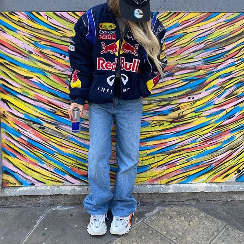 Red Bull Racing F1 Motorcycle Spring and Autumn Thin Jacket Sports Style Black Printed Casual Loose Long Sleeve