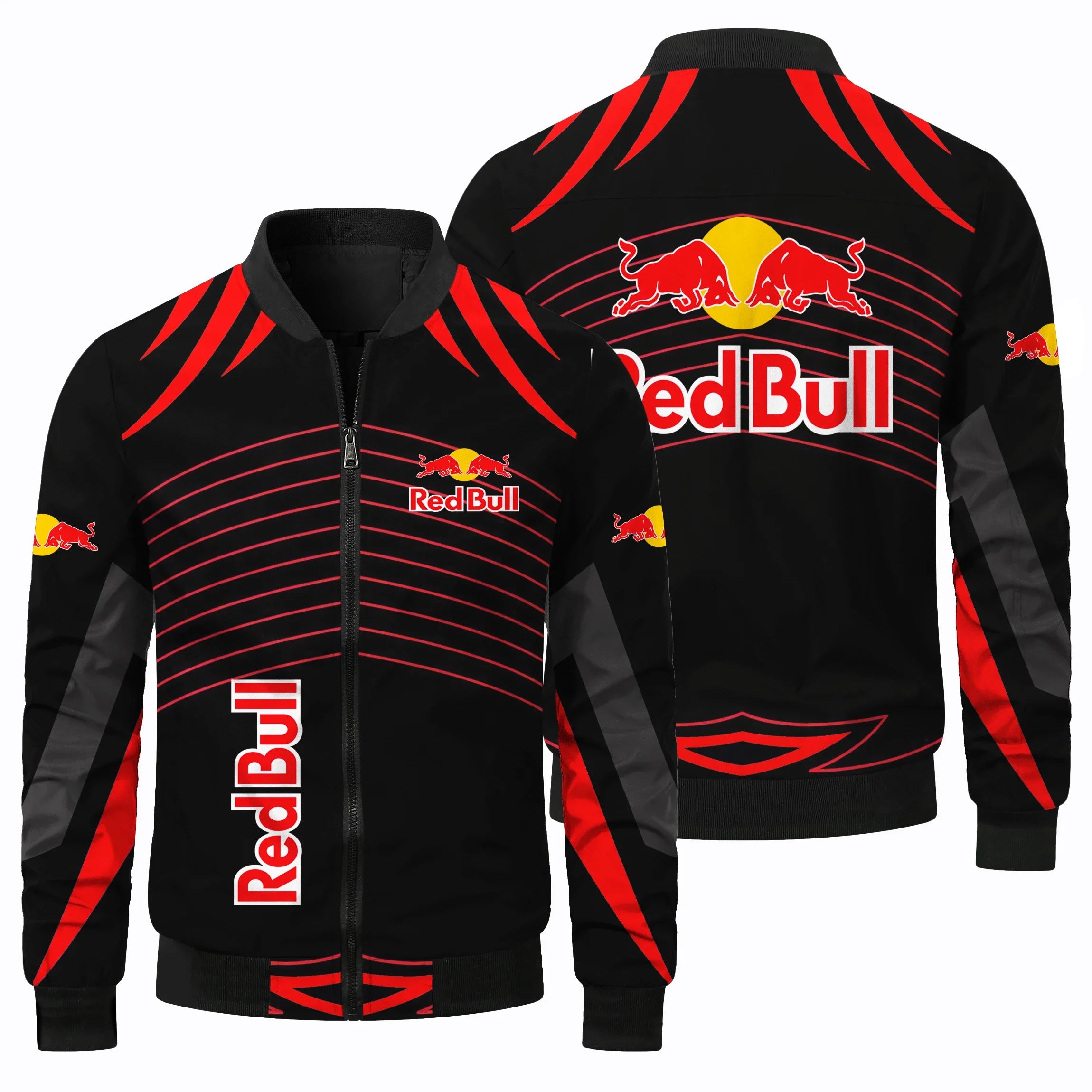 Men's Racing Jacket, Red Bull 3D Printed Pilot Jacket, Racing Suit, Casual Outdoor Sports Jacket, Fashionable Red Bull Clothing