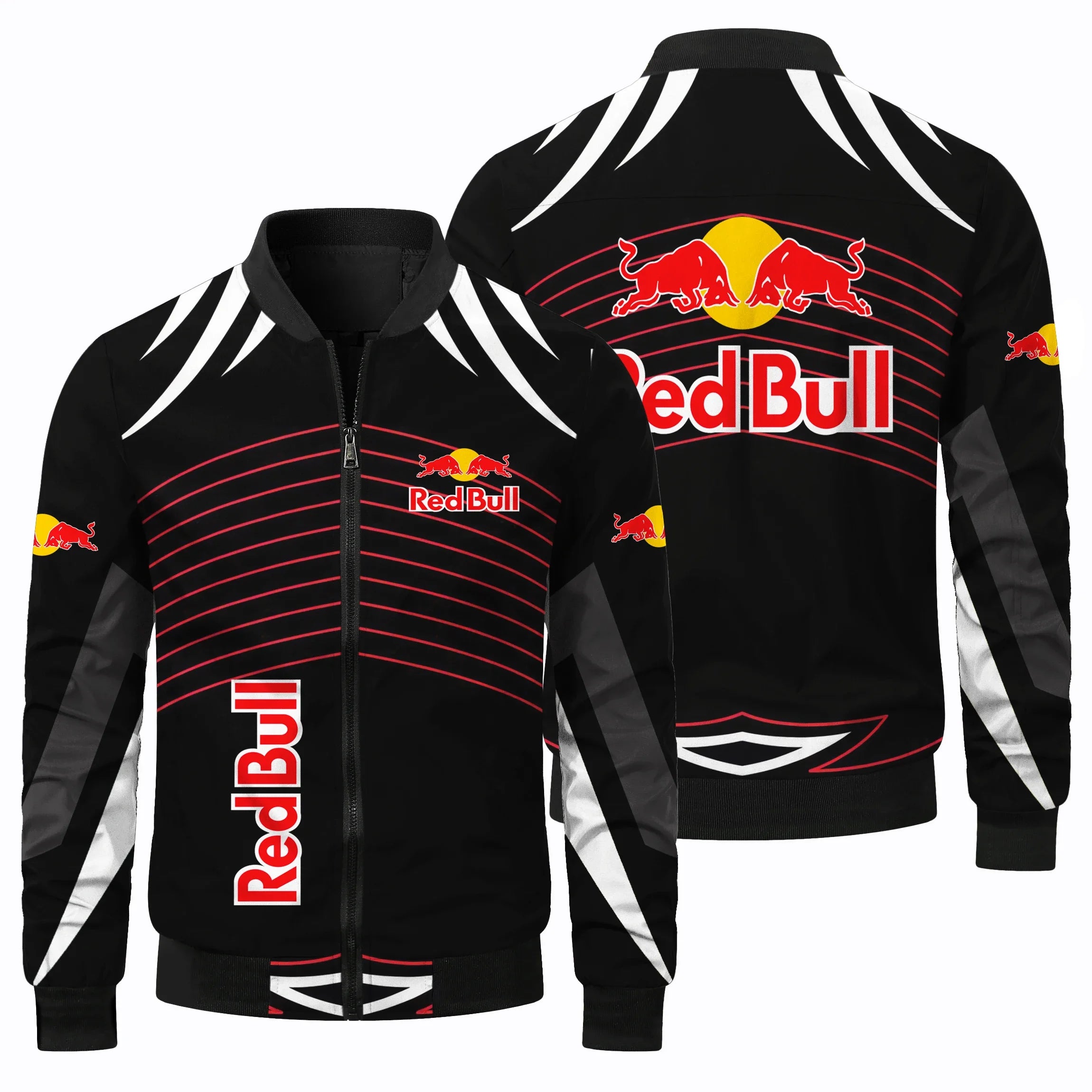 Men's Racing Jacket, Red Bull 3D Printed Pilot Jacket, Racing Suit, Casual Outdoor Sports Jacket, Fashionable Red Bull Clothing