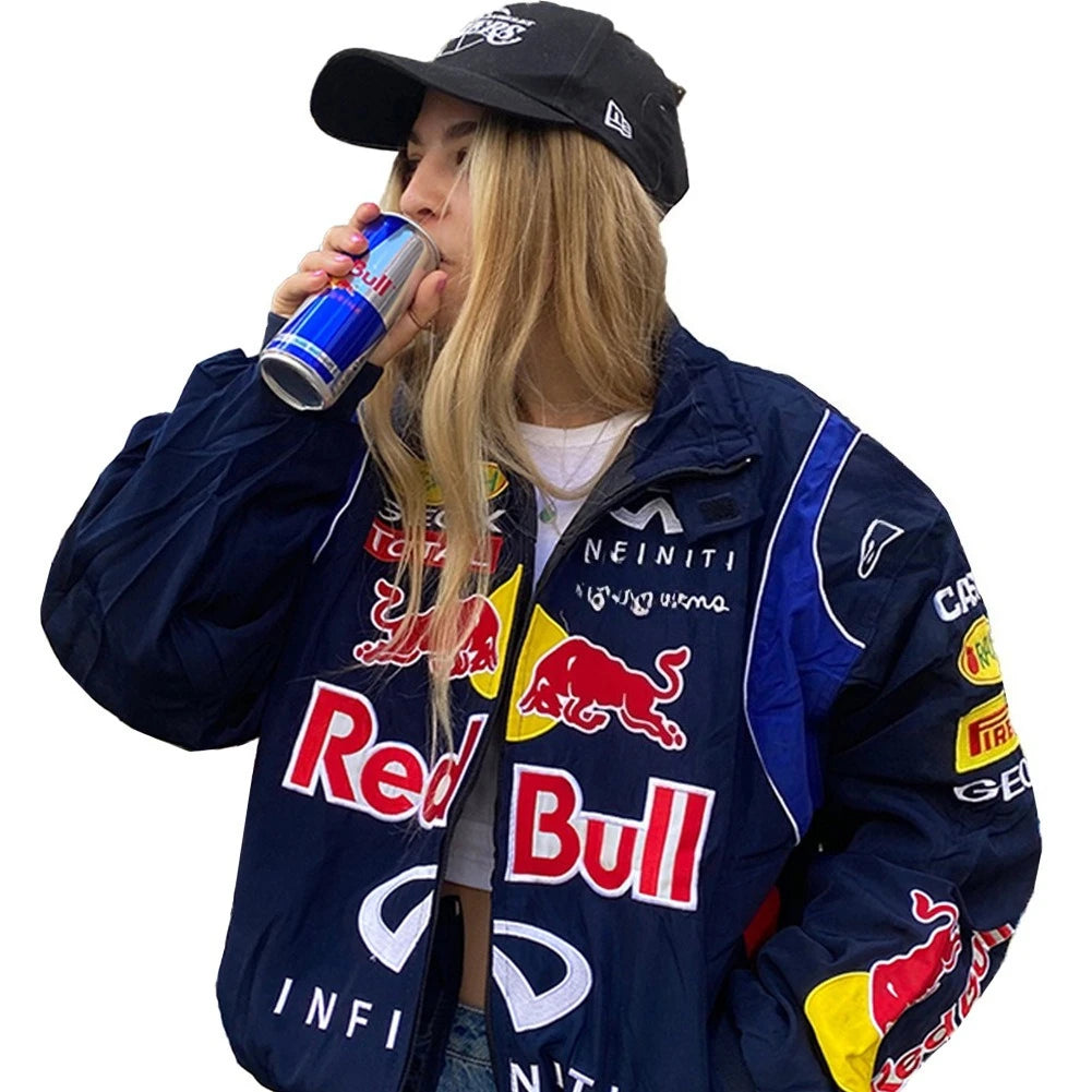 Red Bull Racing F1 Motorcycle Spring and Autumn Thin Jacket Sports Style Black Printed Casual Loose Long Sleeve