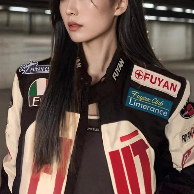 Women's Racing Motorcycle Jacket Long Sleeve Retro American Design Sense Biker Coat Autumn New Style Unique Knight Coat