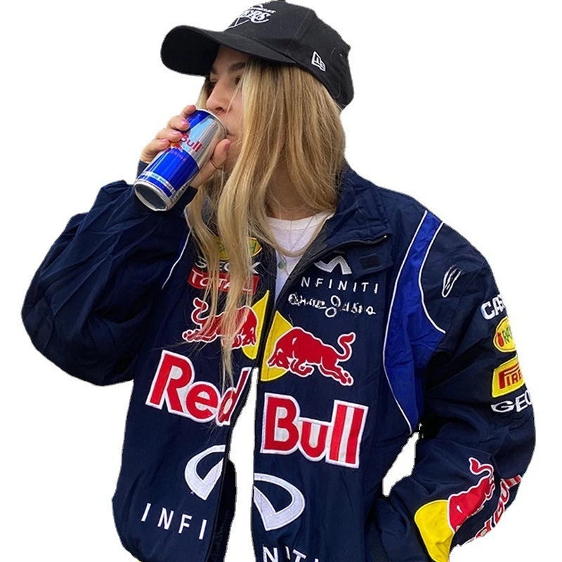 Red Bull Racing F1 Motorcycle Spring and Autumn Thin Jacket Sports Style Black Printed Casual Loose Long Sleeve