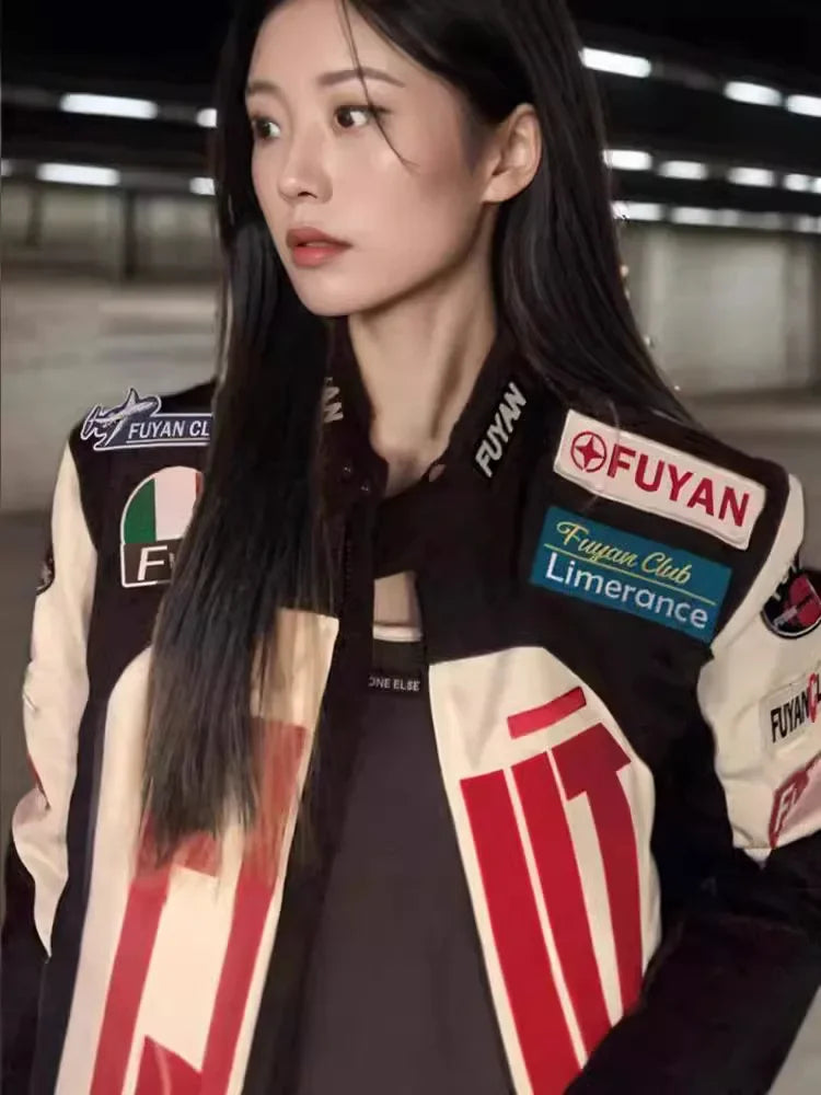 Women's Racing Motorcycle Jacket Long Sleeve Retro American Design Sense Biker Coat Autumn New Style Unique Knight Coat