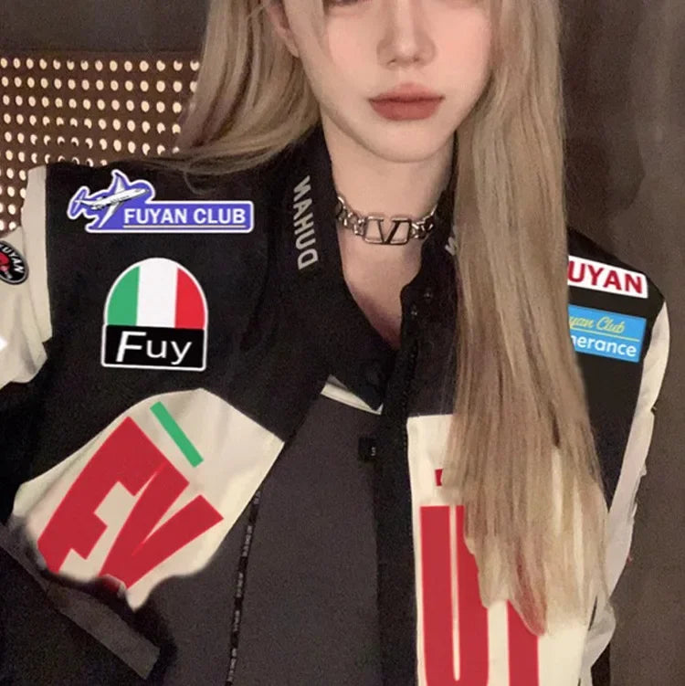 Women's Racing Motorcycle Jacket Long Sleeve Retro American Design Sense Biker Coat Autumn New Style Unique Knight Coat