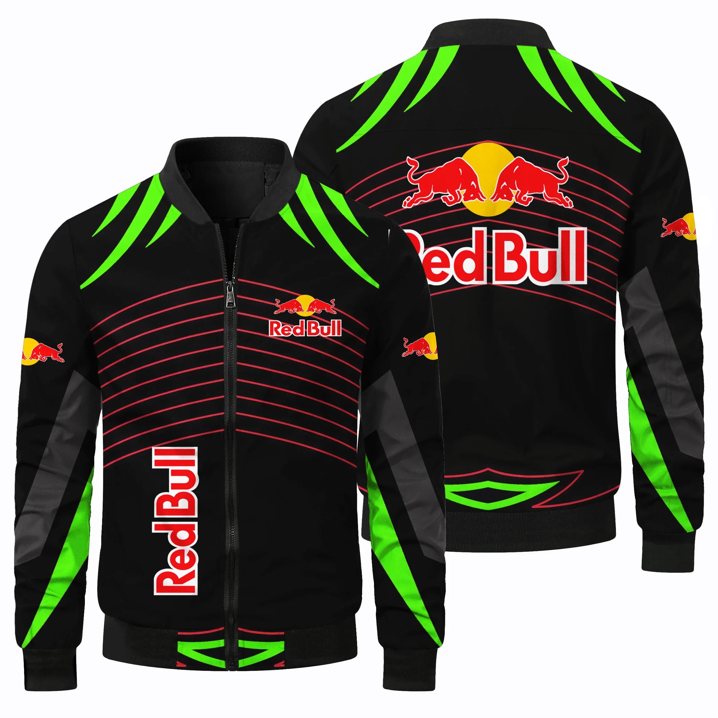 Men's Racing Jacket, Red Bull 3D Printed Pilot Jacket, Racing Suit, Casual Outdoor Sports Jacket, Fashionable Red Bull Clothing