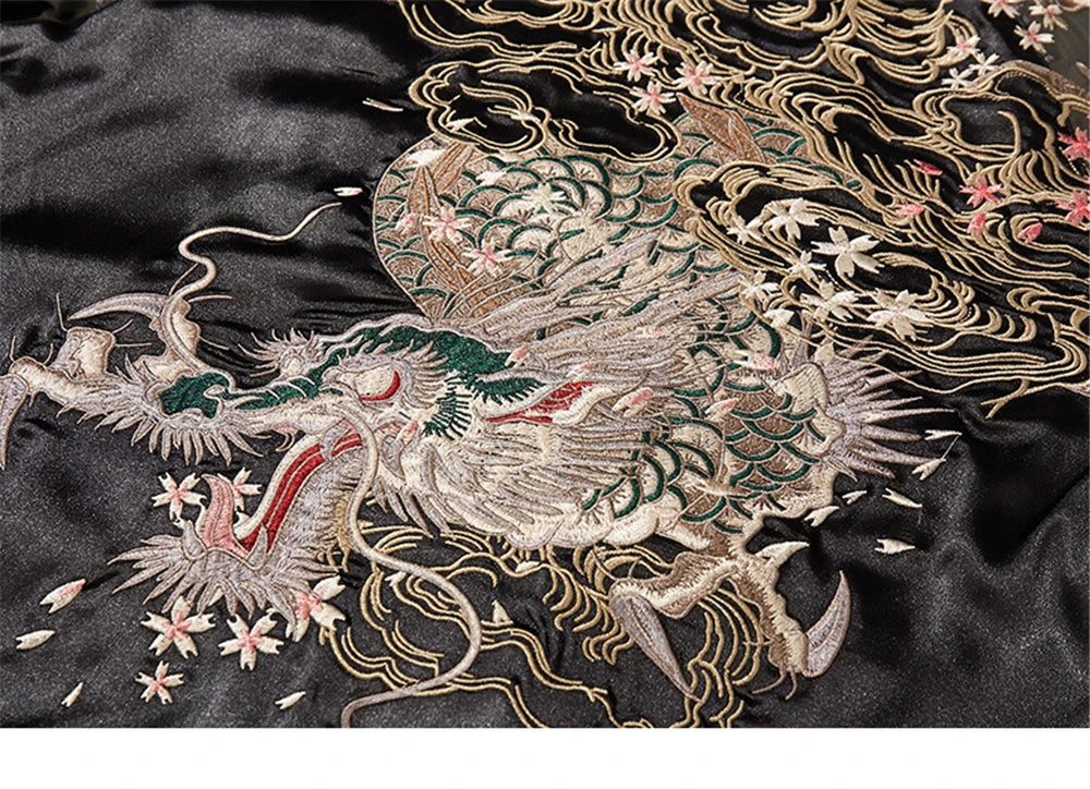 Vintage Streetwear Japanese Sukajan Souvenir Jacket 2025 Autumn Chinese Dragon Embroidered Jacket Loose Coat Varsity Jacket