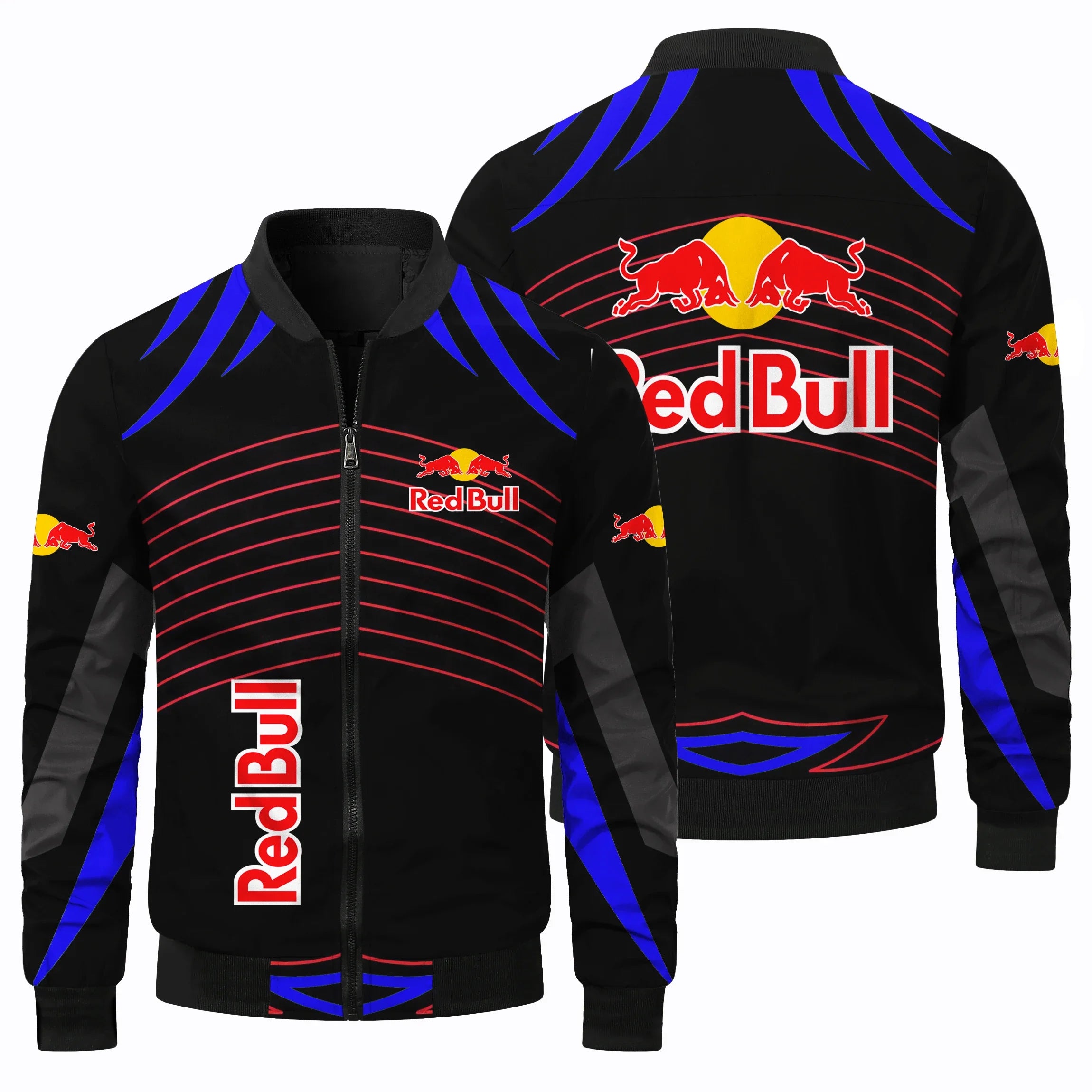 Men's Racing Jacket, Red Bull 3D Printed Pilot Jacket, Racing Suit, Casual Outdoor Sports Jacket, Fashionable Red Bull Clothing
