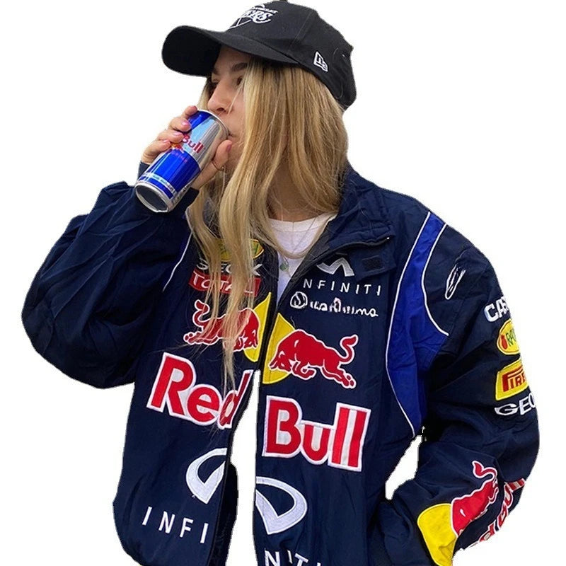 Red Bull Racing F1 Motorcycle Spring and Autumn Thin Jacket Sports Style Black Printed Casual Loose Long Sleeve