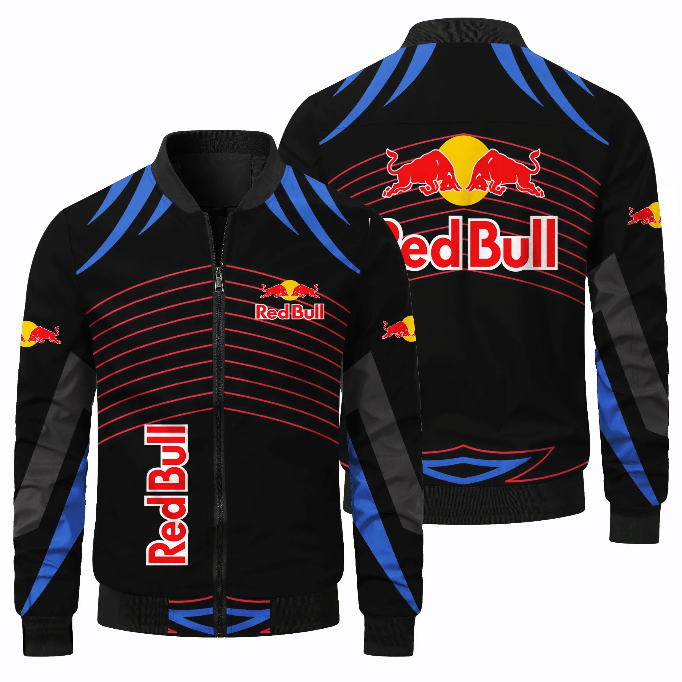 Men's Racing Jacket, Red Bull 3D Printed Pilot Jacket, Racing Suit, Casual Outdoor Sports Jacket, Fashionable Red Bull Clothing